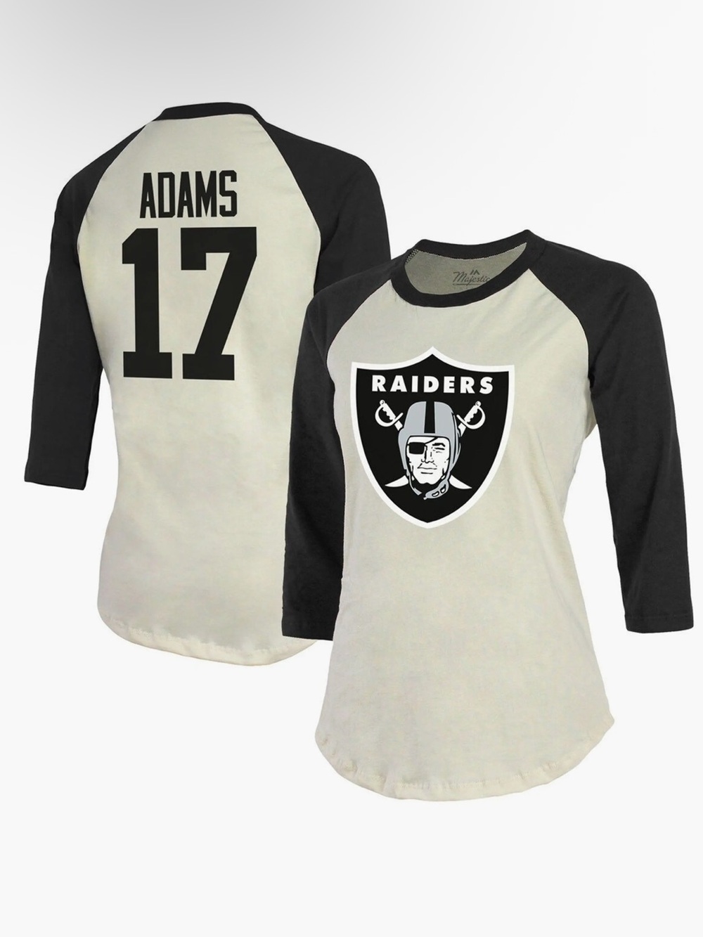 Las Vegas Raiders Davante Adams Cream Black Fitted 3/4-Sleeve Raglan T-Shirt NEW
